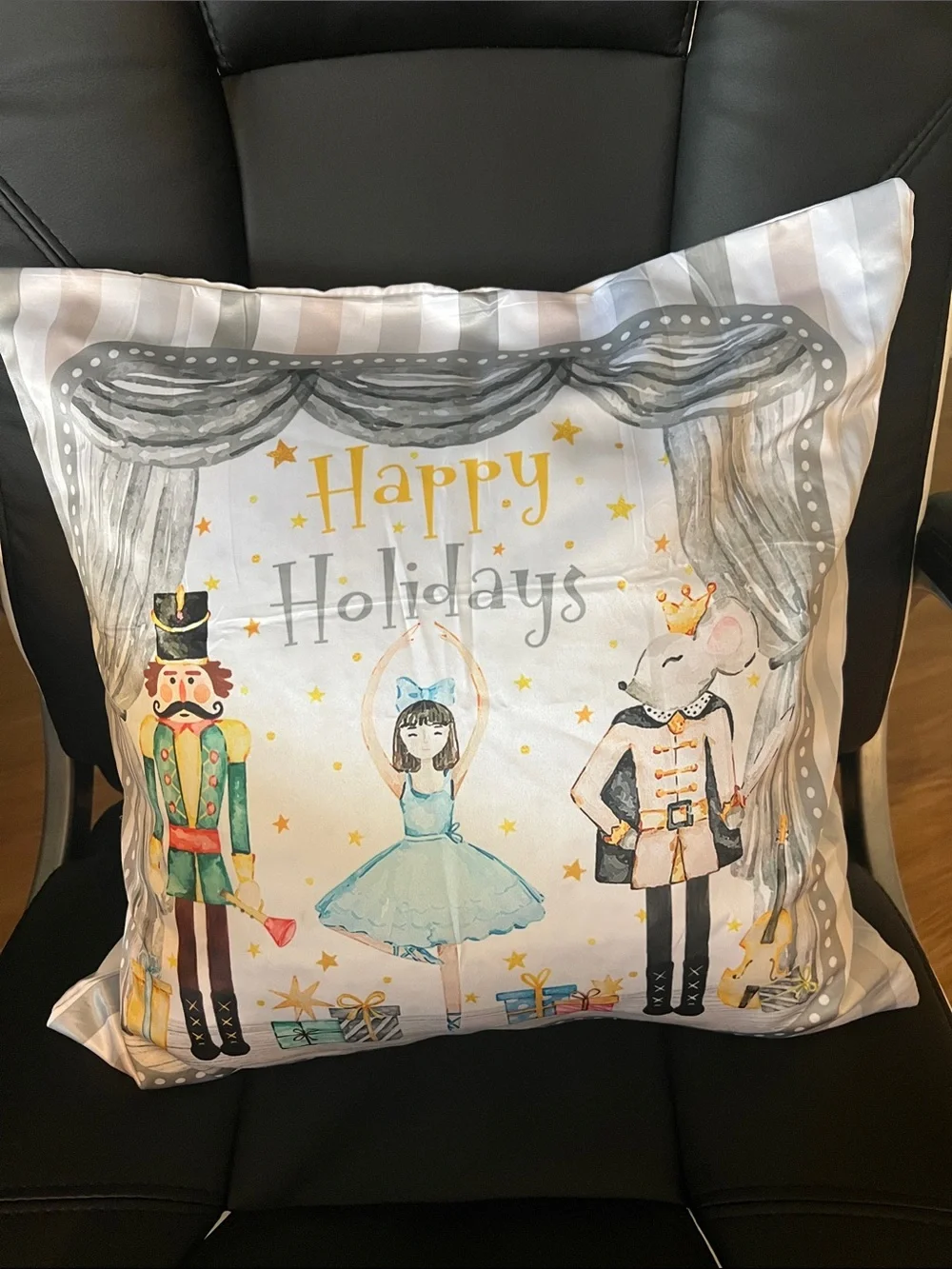 #2912*Happy Holidays DecorThrow Pillow - Nutcracker Ballerina Design,White/Gray